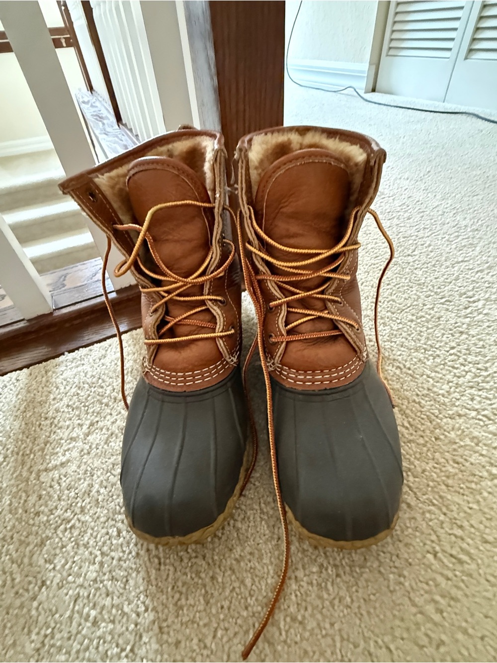 L.L. Bean Brown Leather and Black Rubber Lace-Up Boots